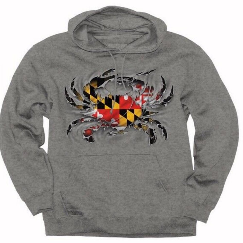 Maryland Ripped Crab Pullover Hoodie - NEW Fast Ship